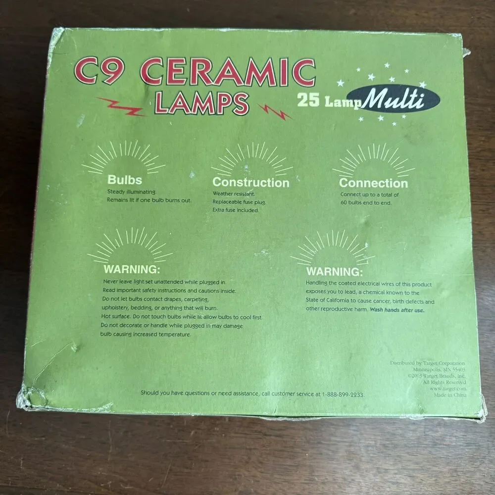 Electrified Multi Color 25 C9 Ceramic Lamps String Set Christmas Light 25 ft NIB